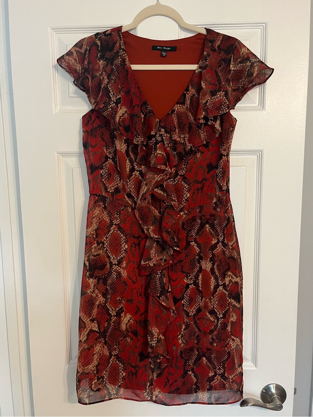 Blu Sage Red Snake-Print Ruffle Mini Dress